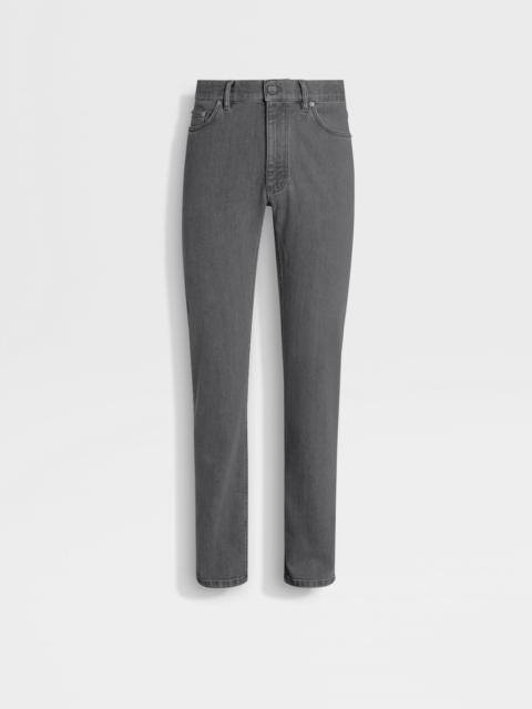 GREY STONE-WASHED STRETCH COTTON ROCCIA JEANS