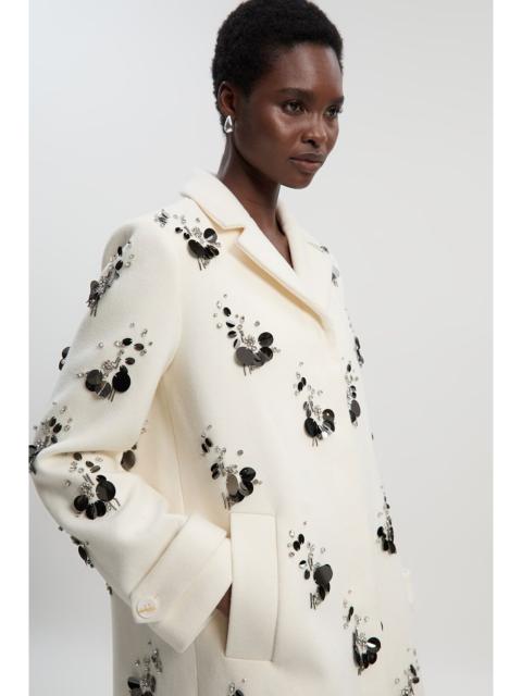 Wool Embellished Single Breasted Tailored Coat