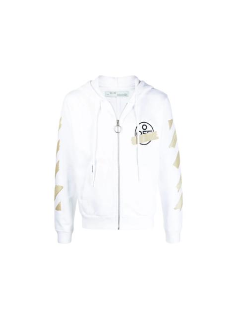 OFF-WHITE Tape Diag Arrows Zip Up Hoodie White