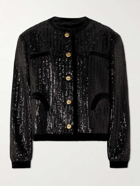 All About You Gliss velvet-trimmed sequined woven jacket