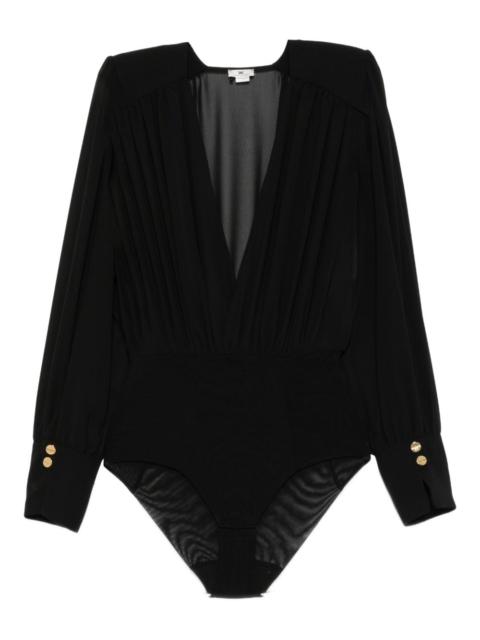 pleated-panel button-cuff bodysuit