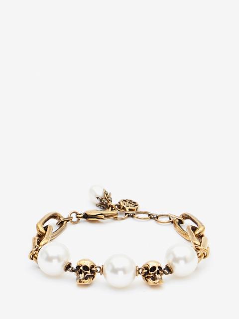 Pearl-like Skull Chain Bracelet