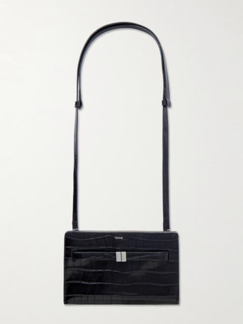 Belted Croc-effect Leather Shoulder Bag