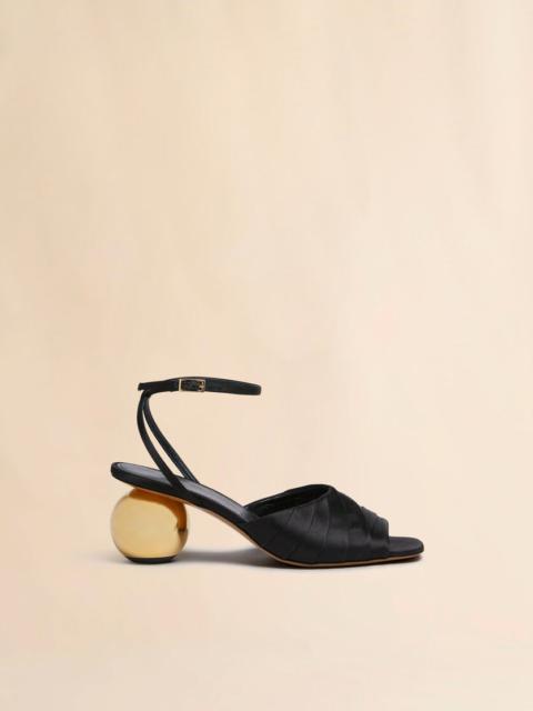 BLACK FOLDED SATIN SANDAL WITH SPHERICAL HEEL