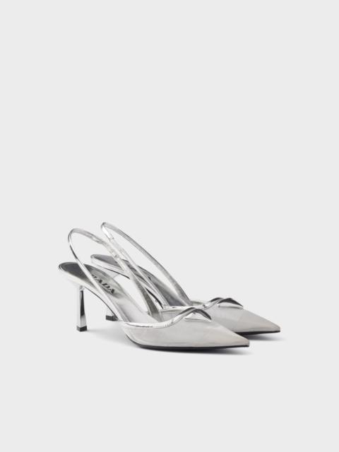 Mesh fabric slingback pumps