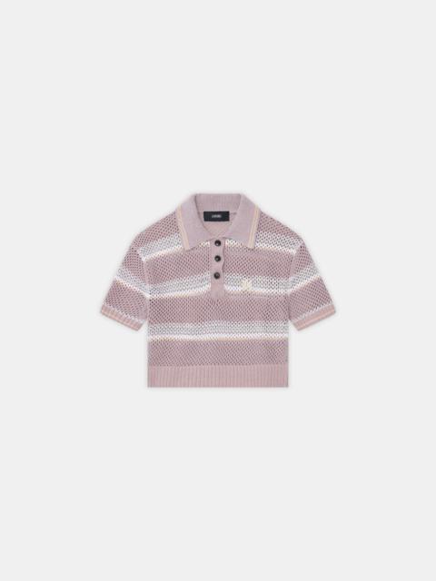 WOMEN'S MA STRIPE CROCHET POLO