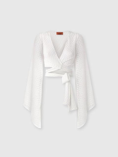 Wrap top in lamé viscose with raschel workmanship