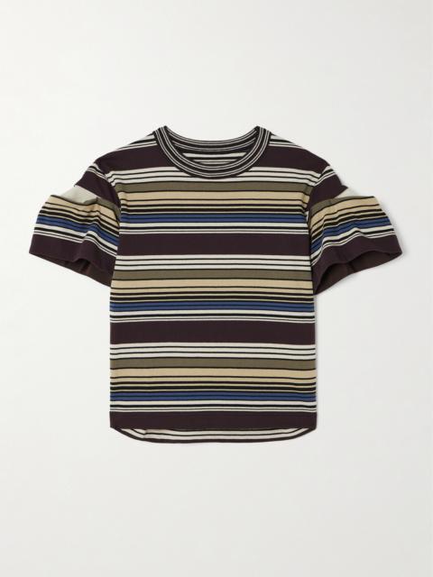 Piqué-paneled Pleated Striped Cotton T-shirt
