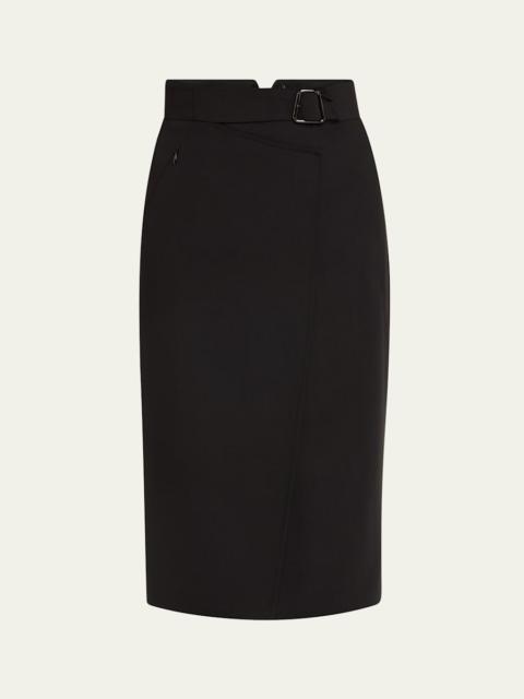 Trapezoid Buckle Wrapped Wool Pencil Skirt