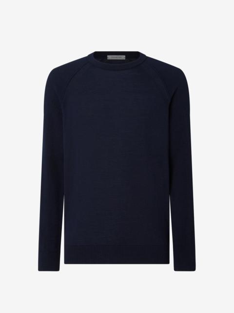 Blue raglan crew neck merino wool jumper