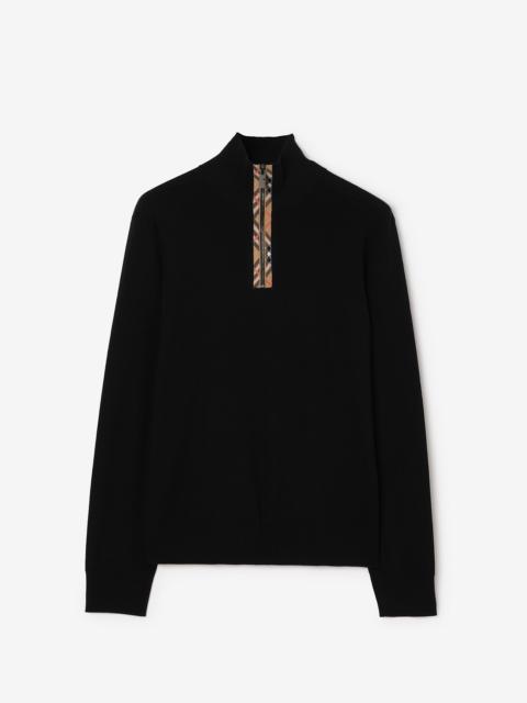 Check Trim Wool Half-zip Sweater