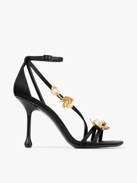 Zea 95
Black Satin Sandals with Metal Flowers