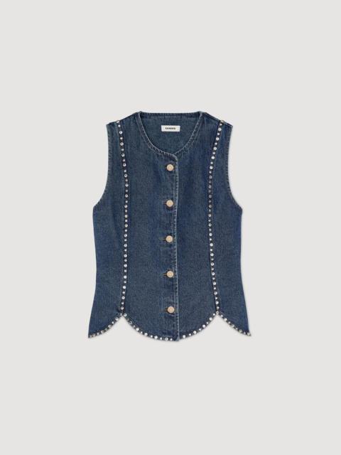 RHINESTONE DENIM TOP