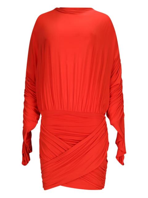 long-sleeve ruched mini dress