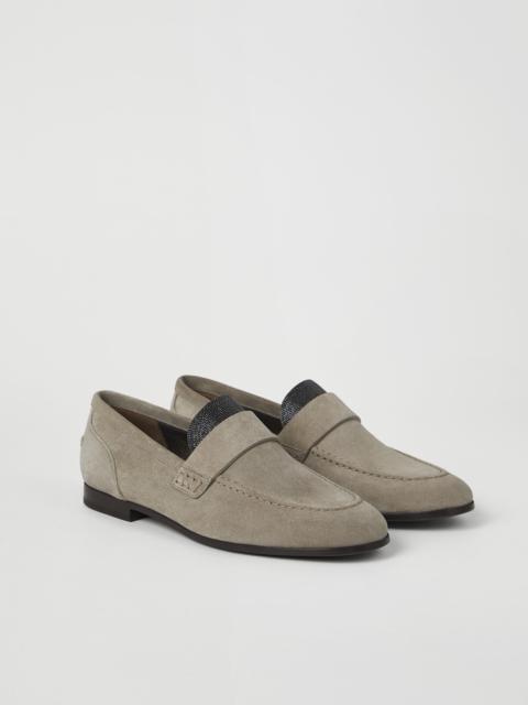 Suede penny loafers with precious insert