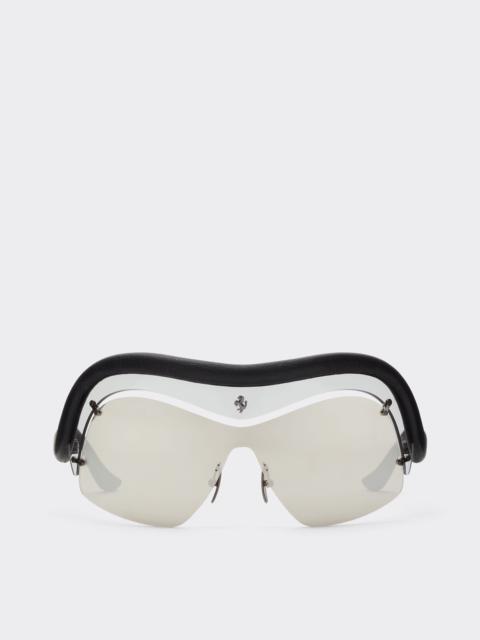 Limited Edition Ferrari injected and leather sunglasses with gray and silver mirroredlenses