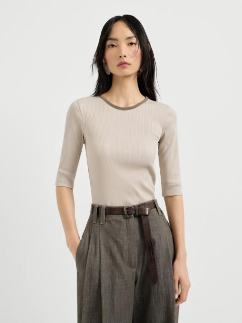 Stretch cotton ribbed jersey top with shiny trim