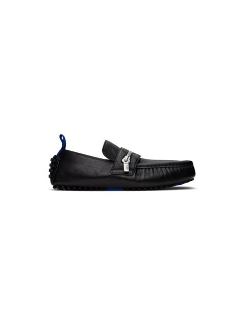 Black Leather Motor Low Loafers