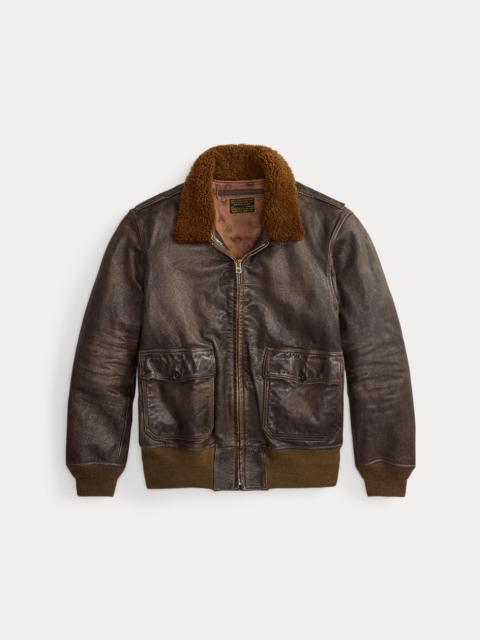 Shearling-Collar Leather Flight Jacket