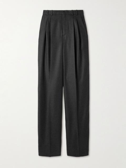 Pleated cashmere-twill wide-leg pants Dark gray