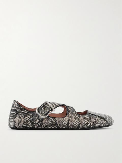 Criss Cross Leather-trimmed Snakeskin Ballet Flats