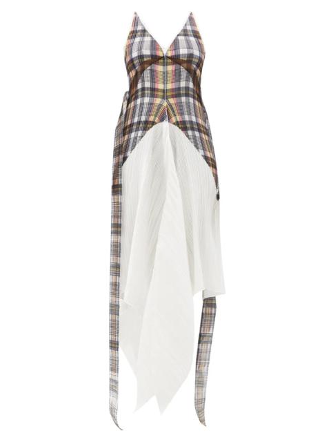 Handkerchief-hem check plissé dress