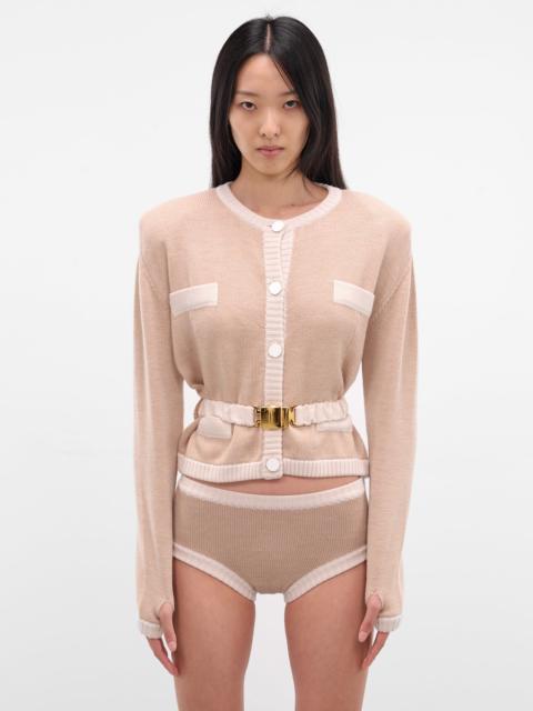 Beige Bi-Color Wool Cardigan Blazer