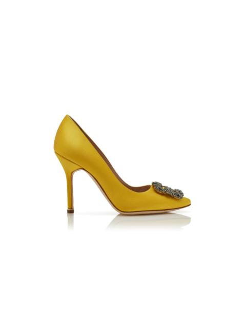 Yellow Satin Jewel Buckle Pumps