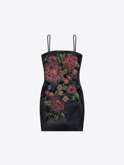 EMBROIDERED CRYSTAL FLOWER MINI DRESS