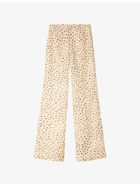 Floral-Print Flared Woven Trousers