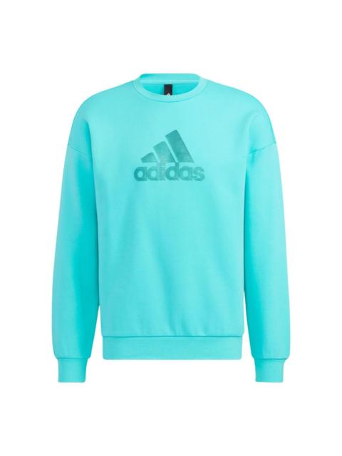 Men's adidas Logo Printing Pattern Pullover Round Neck Long Sleeves Blue HM2983