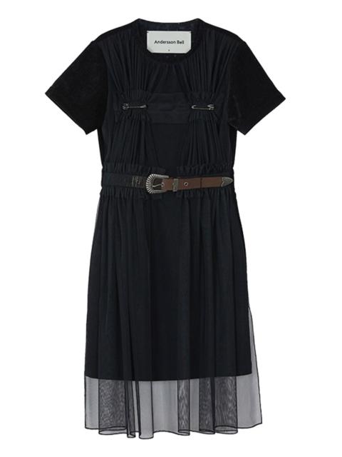 mesh belted midi dress