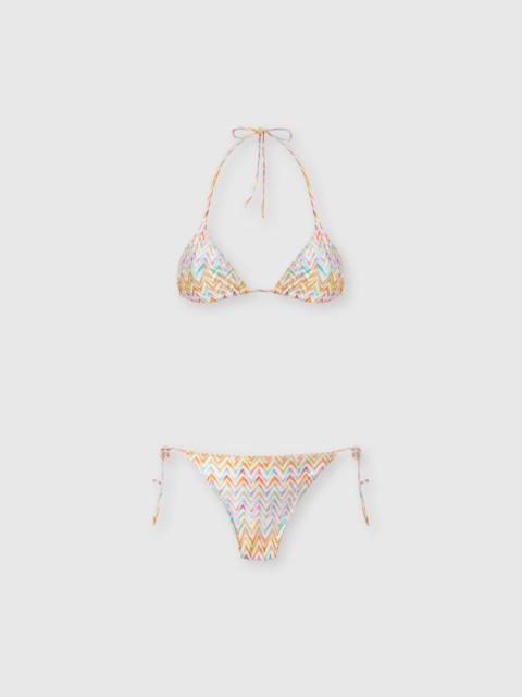 Triangle Bikini with Zigzag Pattern and Adjustable Ties