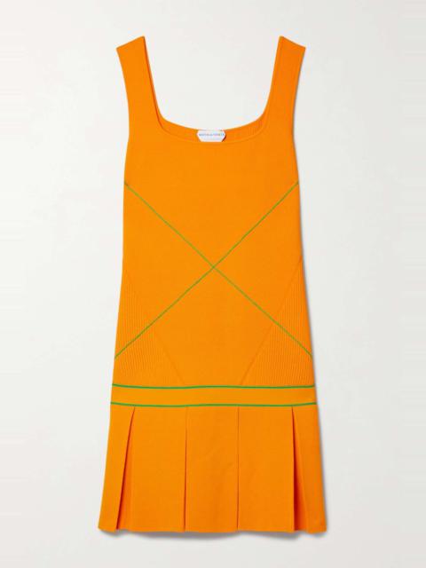 Pleated embroidered knitted mini dress