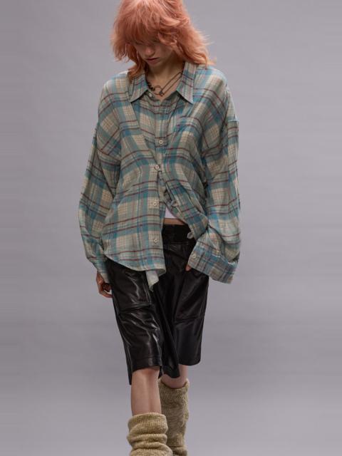 DOUBLE FRONT SHIRT - CREAM/LIGHT BLUE PLAID