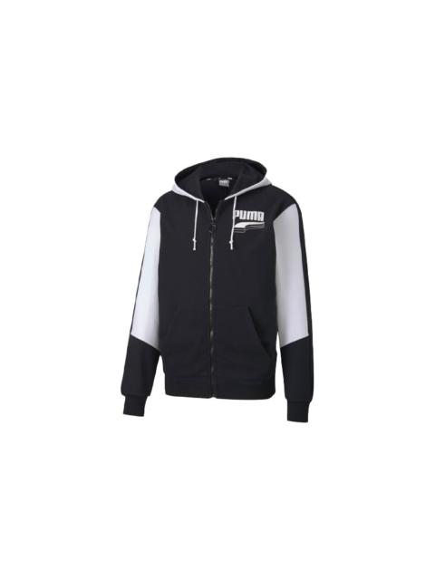 PUMA Running Training Breathable Colorblock Knit Hooded Jacket Black White 582733-01