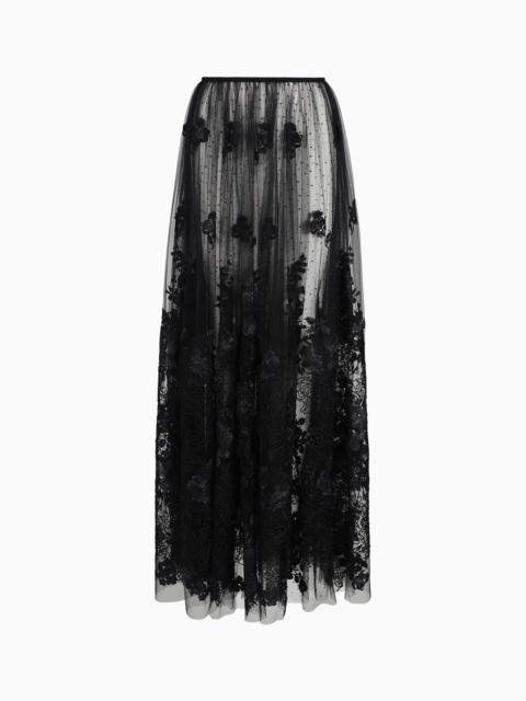 LONG SKIRT IN TULLE AND EMBROIDERED LACE