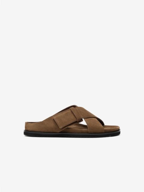 Light brown sandals with suede crossover straps