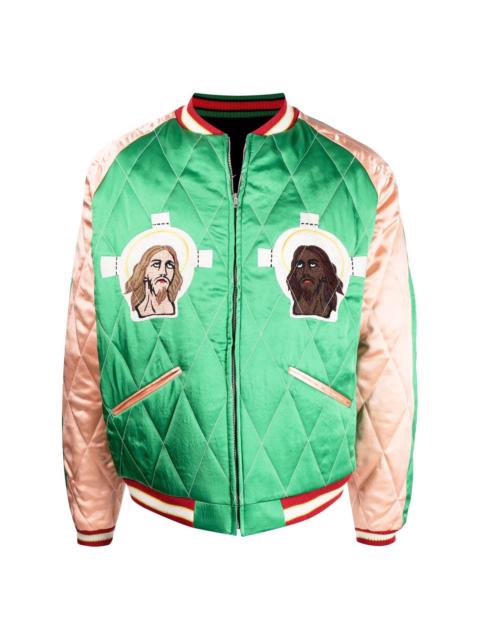 embroidered-slogan bomber jacket