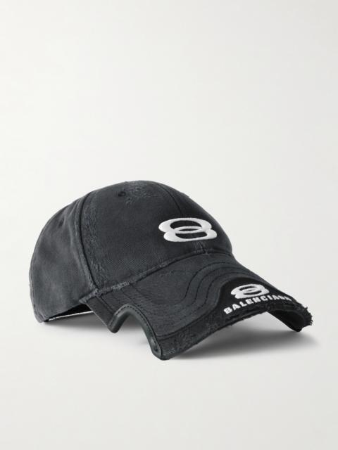 Double Unity Distressed Embroidered Cotton-drill Baseball Cap