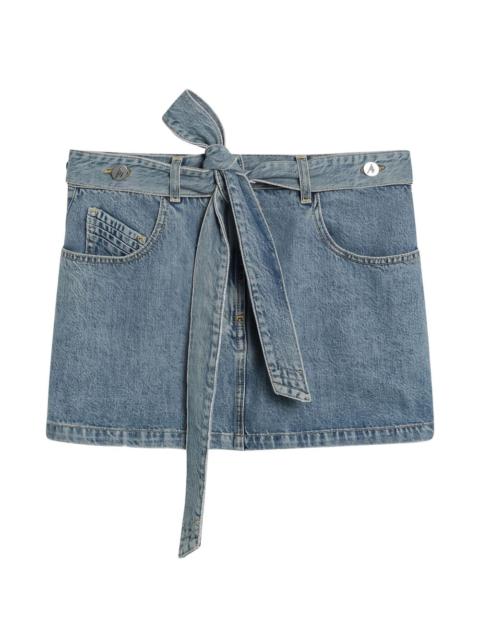 belted denim mini skirt