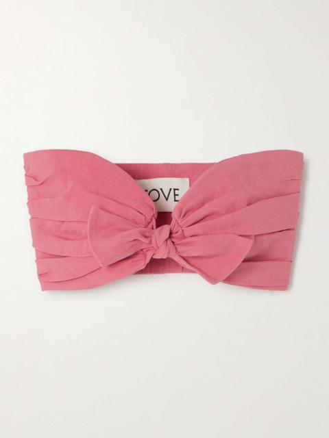 Awa cropped tie-front gathered stretch linen and cotton-blend top