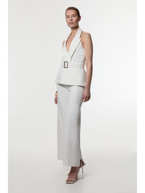 Compact Stretch Halterneck Tailored Wide Leg Jumpsuit