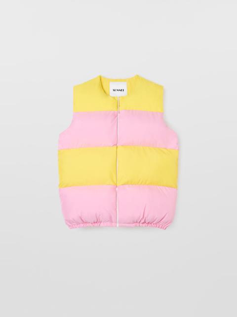 PUFFY GILET / pink & bright yellow
