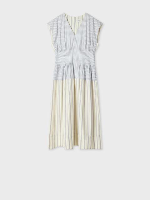 Women's Contrast Stripe Shirred Midi Dress