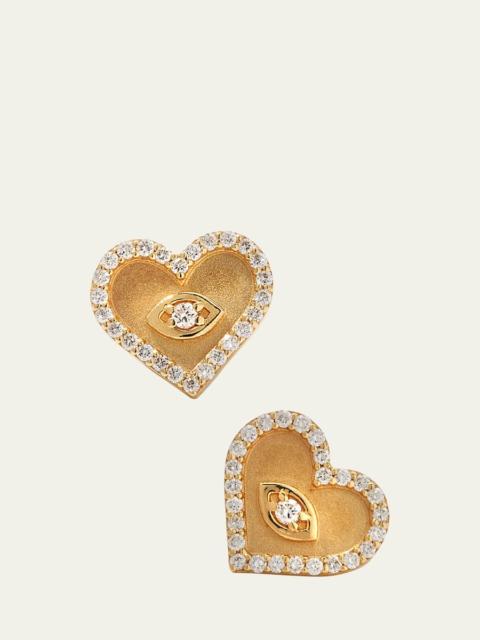 Yellow Gold Small Heart Earrings with Marquise Eye