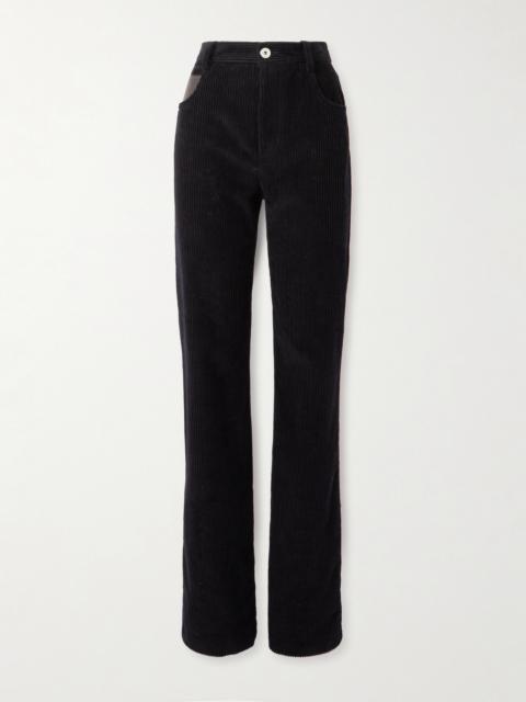 Leather-trimmed Cotton-corduroy Straight-leg Pants