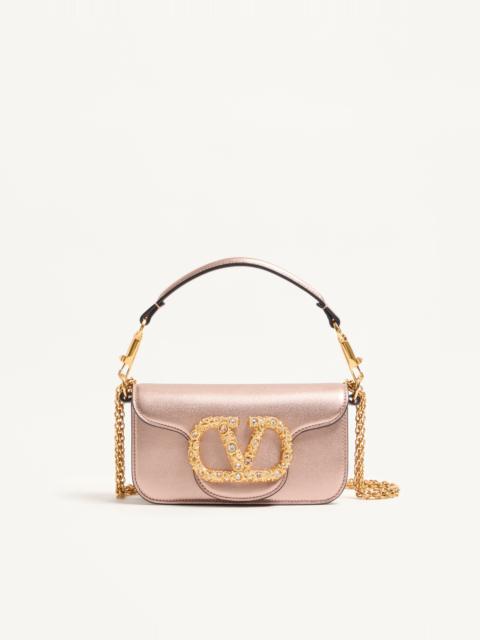 VALENTINO GARAVANI LOCÒ SMALL SHOULDER BAG IN LAMINATED CALFSKIN WITH JEWEL LOGO