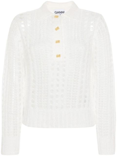 open-knit polo-collar jumper