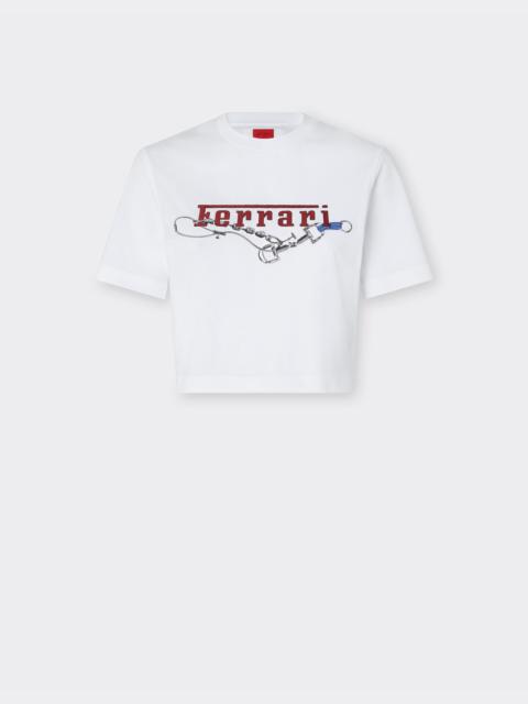 Cotton T-shirt with embroidered Ferrari logo